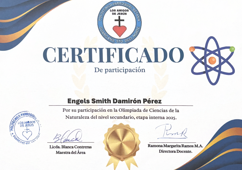 Certificado de Olimpiadas de Ciencias de la Naturaleza
